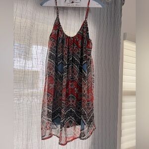 S, Poetry multicolored dress with black slip underneath.